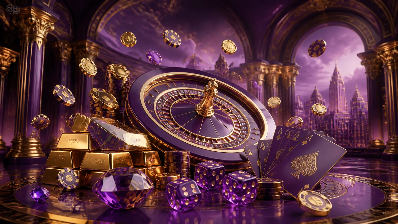 Elegant casino-themed banner for Vicibet showcasing poker chips, playing cards, and roulette wheel in premium style.